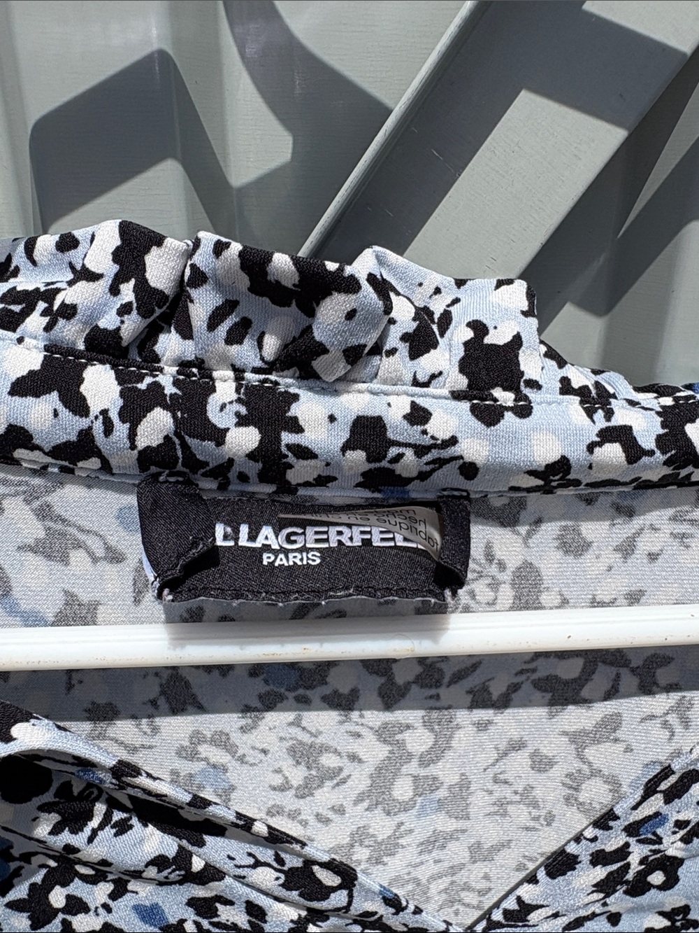 Karl Lagerfeld Light Blue and Black Floral Tie-Neck Blouse - Picture 3 of 3